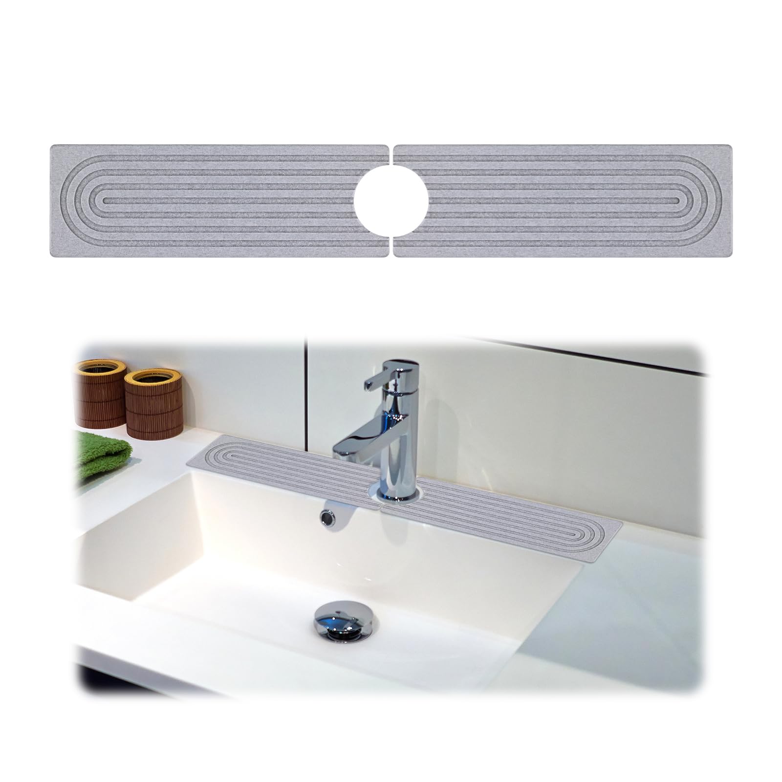 Photo 1 of   Kitchen Sink Faucet Mat, Square Edges  "Long Diatomaceous Earth Quick Drying Stone Tray Super Absorbent Build-Up Bathroom Diatom Mud Instant Water Absorbing Counter Faucet Splash Guard (Light Gray)