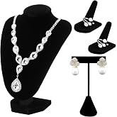 Wenqik 3 Pcs Velvet Jewelry Display Set Velvet Necklace Bust Holder T Shape Earring Stand Ring Finger Jewelry Holder, Black
