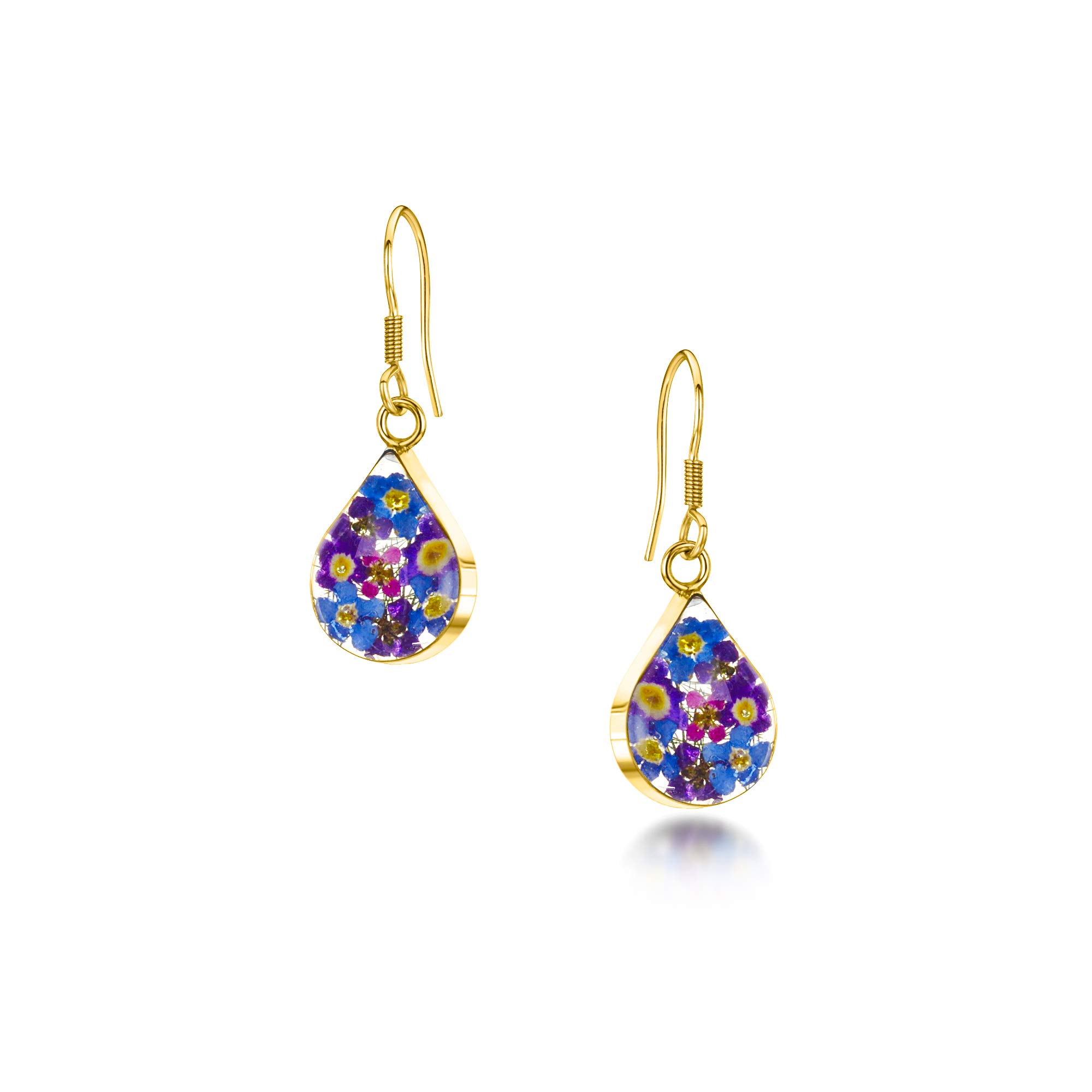 Shrieking Violet 18ct Gold-Plated Teardrop Real Flower Drop Earrings