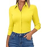 Aoudery Button Down Shirts for Women Slim Fit Long Sleeve Stretch Dress Shirts Work Shirt Wrinkle Free Office Blouse Top