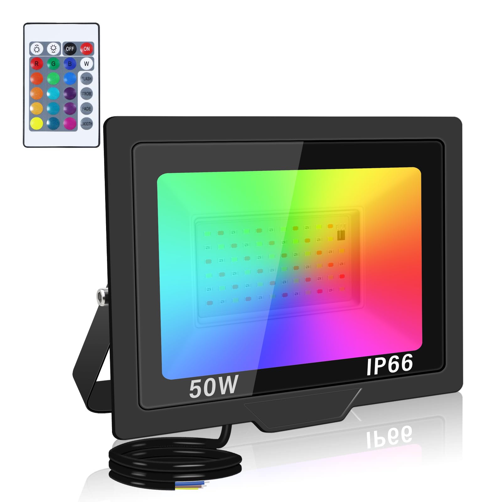 SKYWORLD 50W RGB LED Flood Lights, Color Changing IP66 Waterproof Security Lights with Remote, 16 Colors & 4 Modes for Outdoor, Garden, Stage, Decoration - 1PCS