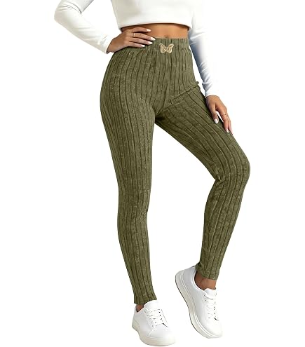WDIRARA Women's Casual Elastic Waist Ribbed Knit Leggings Apricot