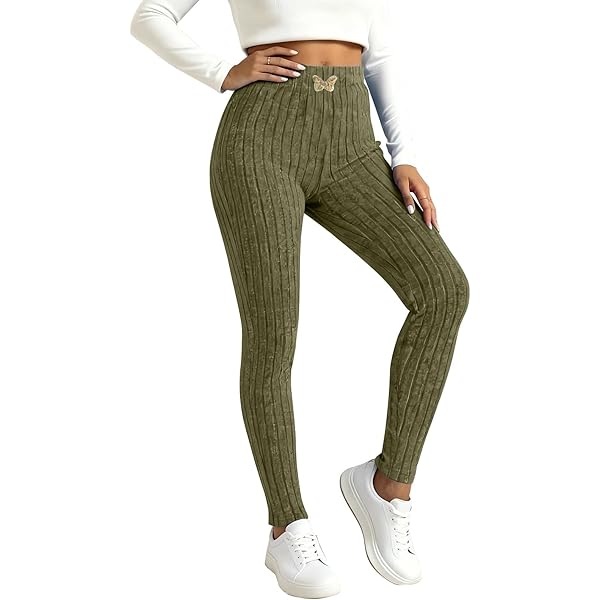 WDIRARA Women's Elastic Waist Leggings Ribbed Knit Casual Long