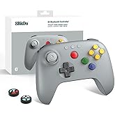 8Bitdo 64 Bluetooth Controller with Hall Effect Joystick (Gray) | for Analogue 3D, Switch/Switch 2, Windows &amp; Android, Bluetooth/Wired USB, Vibration, Turbo Function