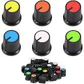 DKARDU 60pcs Potentiometer Control Knob 6mm Knurled Shaft Hole Potentiometer Volume Control Rotary Knob Cap 13x17mm Color White, Blue, Red, Yellow, Green, Orange