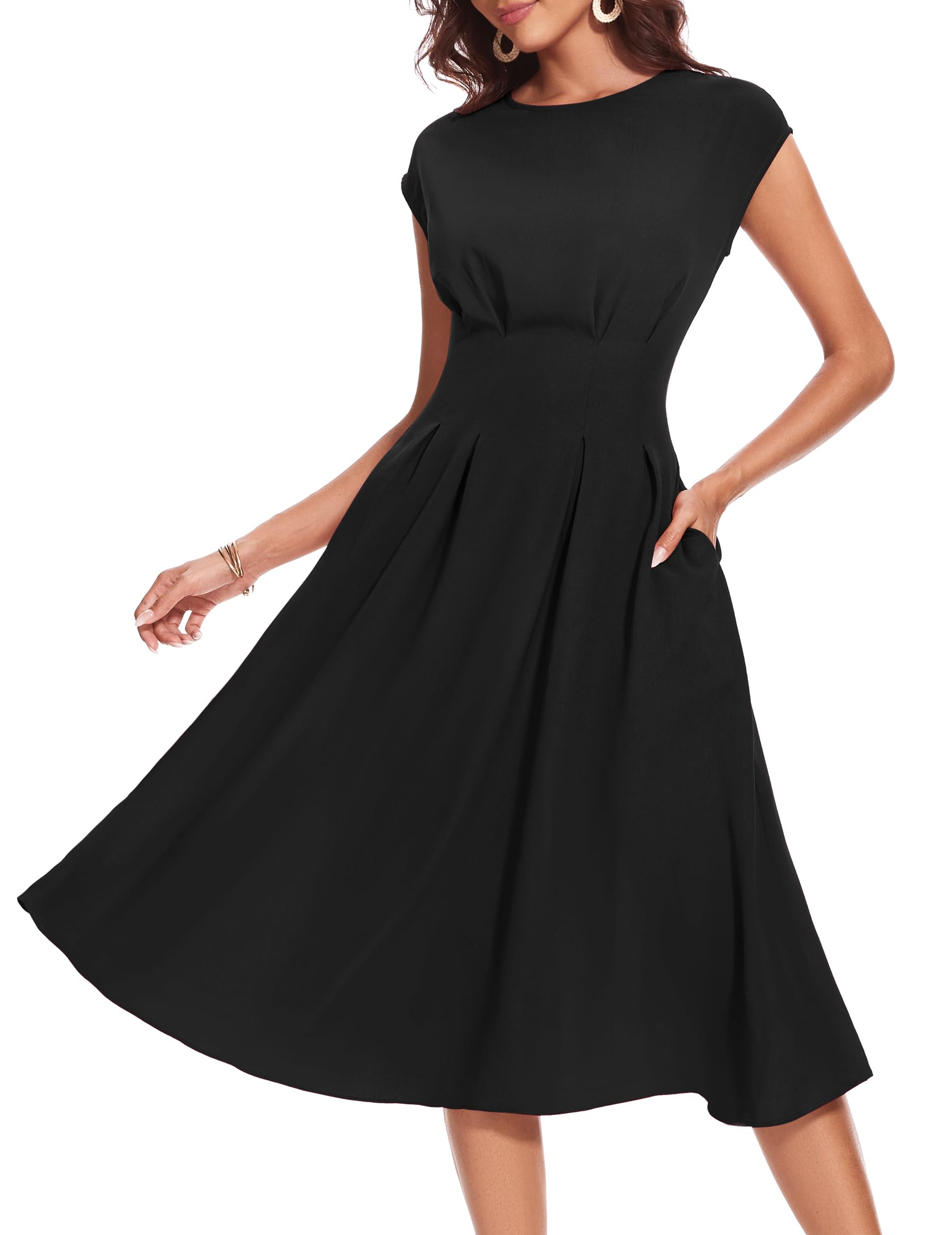 Photo 1 of Wedtrend 1940s Dresses for Women 50s Cocktail Dresses Vintage Swing Dress Cap Sleeve Rockabilly Retro Dresses Midi A line Dress RWTP30012BlackS