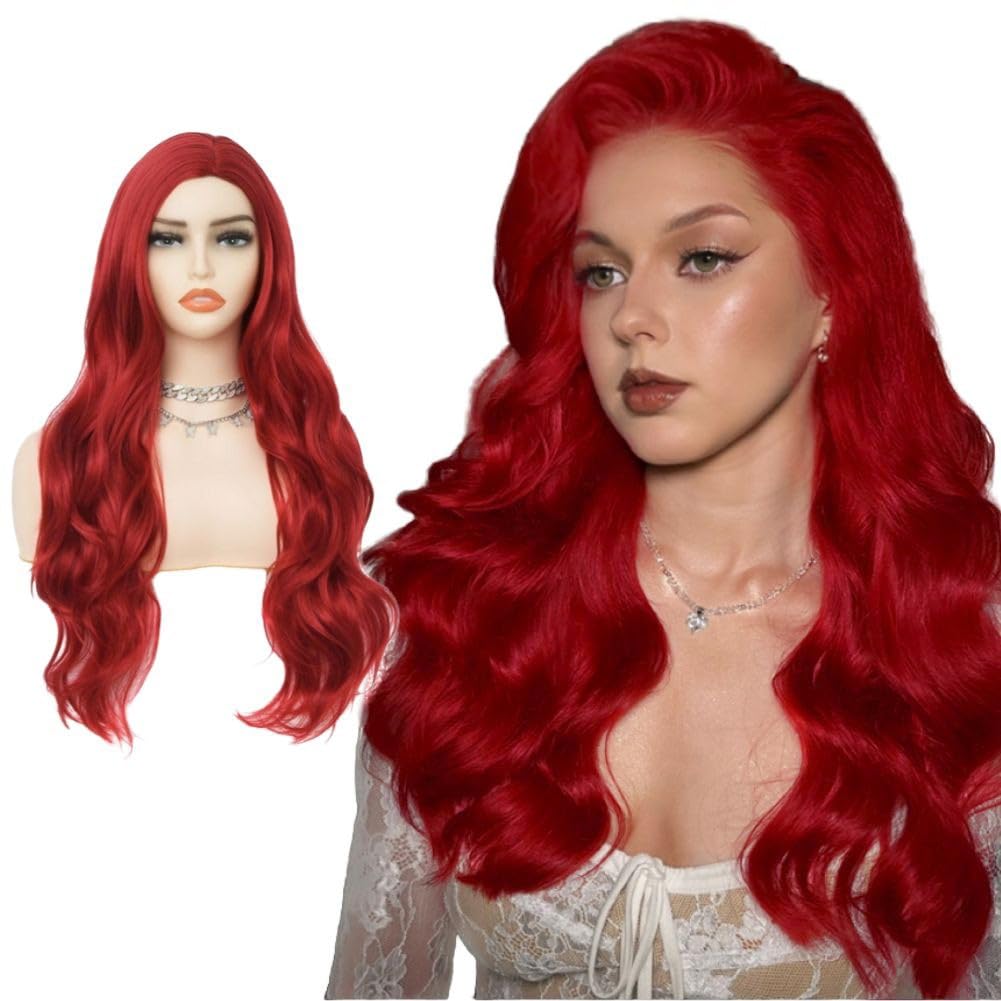 Salaibs Red Curly Long Wigs for Women Side Part Wavy Synthetic Halloween Wave Wig for Cosplay Costume Hair Wig โ image 1