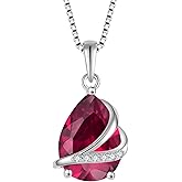 Rocayi Birthstone Necklace for Women 925 Sterling Silver Teardrop Pendant Necklace Christmas Birthday Mother's Day Jewelry Gifts for Wife Mother Her