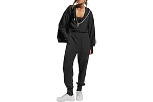 Caracilia Jumpsuits for Women Fall Casual Sweatsuits Long Sleeve Zip Sweatshirts Jogger Sweatpants One Piece Romper Outfits