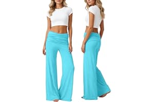 Fold Over Yoga Pants Women Wide Leg Pants Bell Bottoms Y2K Low Rise Bootcut Flare Leggings Foldover Lounge Trousers