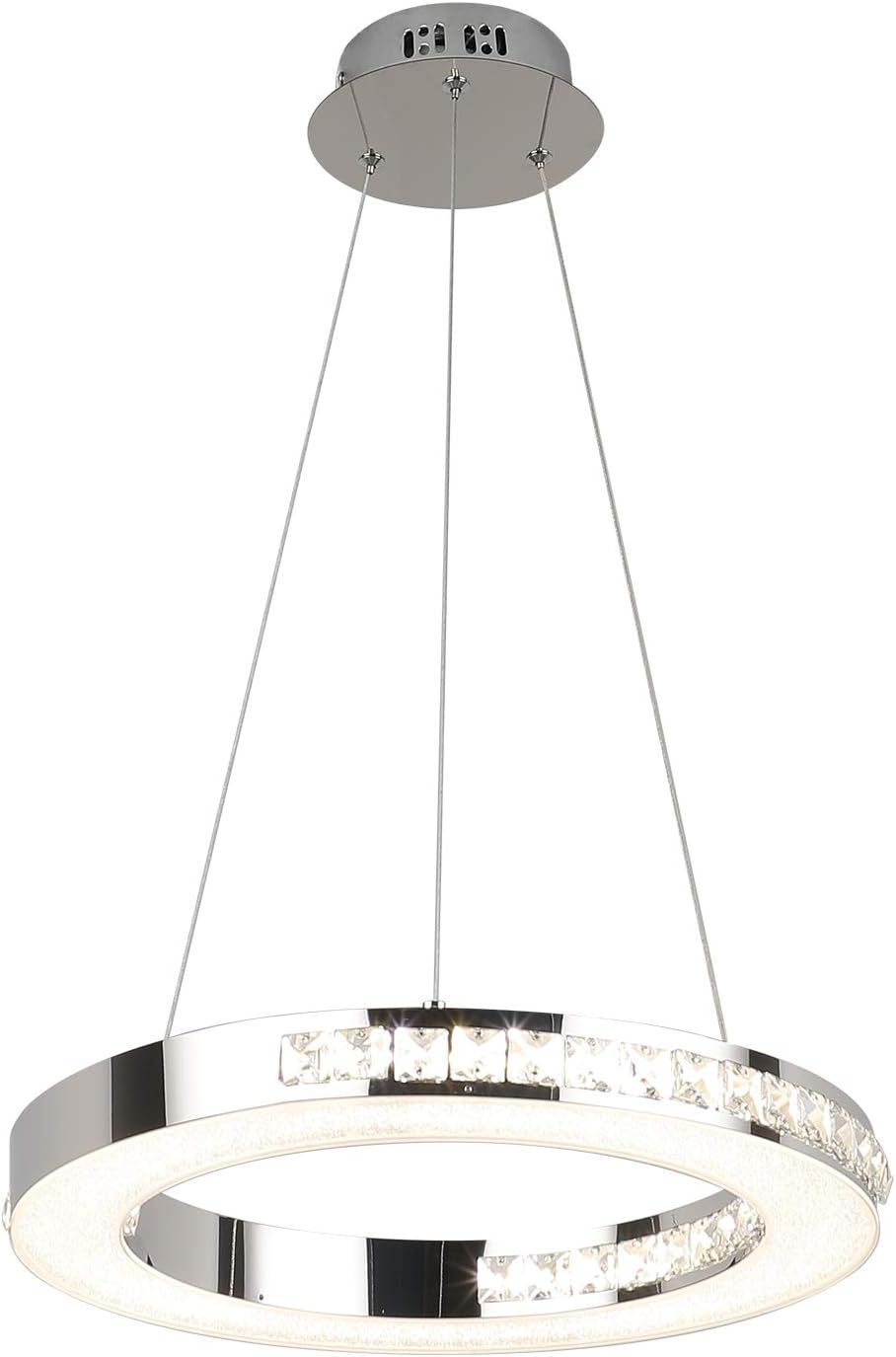 Modern Chandelier Fixtures LED Hanging Lamps 1 Ring 15.57" Diameter, Joossnwell 30W Crystal Pendant Lighting Dimmable Dining Room Ceiling Light for Living Room Bedroom Natural Light 4000K - - 