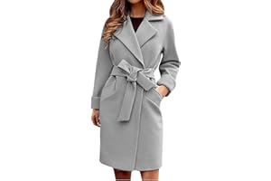 FAVIPT Women's Elegant Wool Blend Trench Coat With Belt Winter Notch Collar Open Front Long Jacket Ladies Fashion Pea Coats