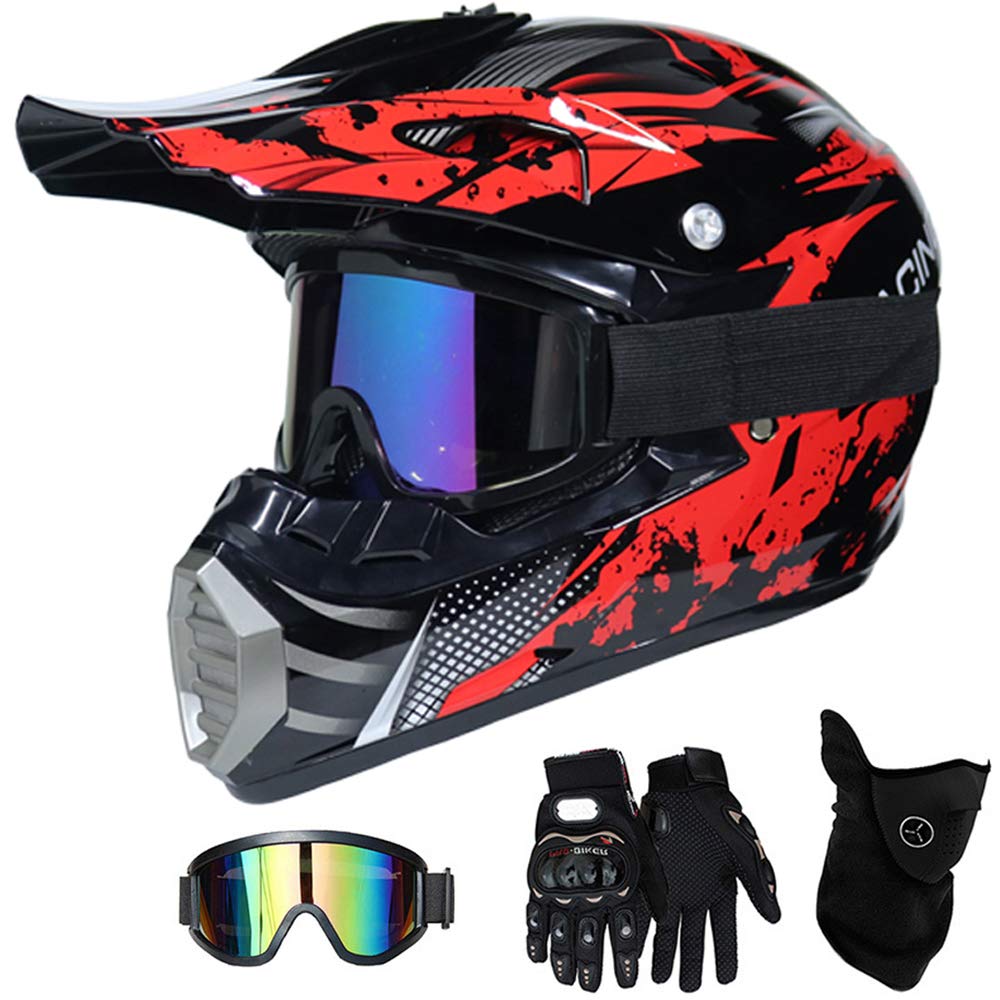 QYTK 174 Motorradhelm Motocross Helm Kinder Rot Schwarz MT 51 Full Face Off Road Motorrad Cross 