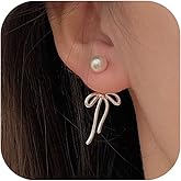 Bow Earrings for Women Pearl Bow Earrings Tassel Dangle Rhinestone Earrings Jewelry Gifts (B)