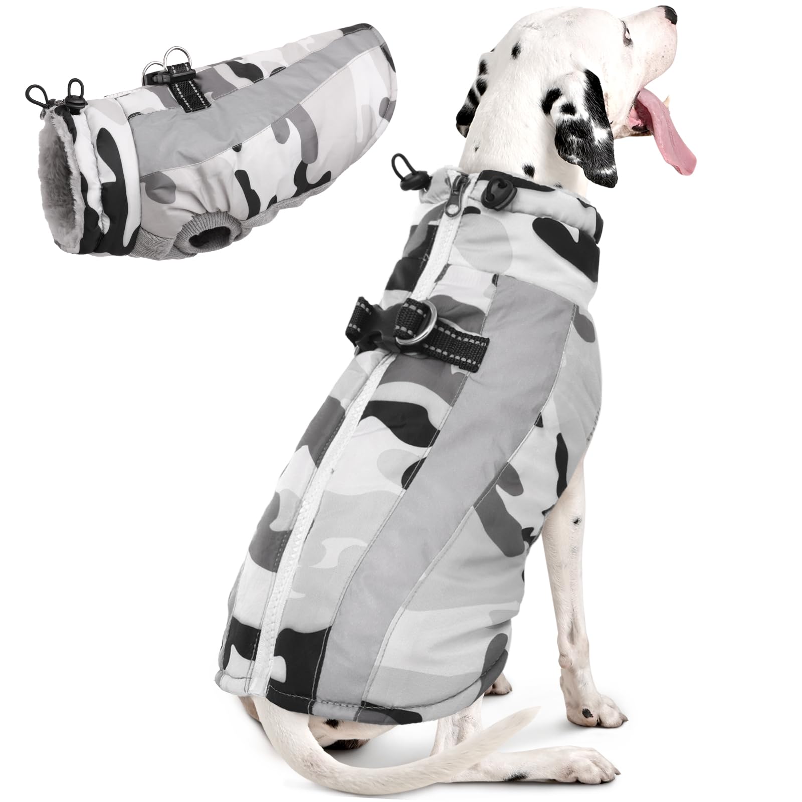 Photo 1 of ***XL ***     FUAMEY Dog Winter Jackets for Large Dogs,Dog Coat with Harness Built in,Waterproof Dogs Snowsuits Warm Pet Jacket Zip Up Fleece Cold Weather Coats Reflective Puppy Vest with Pocket Blue 3XL