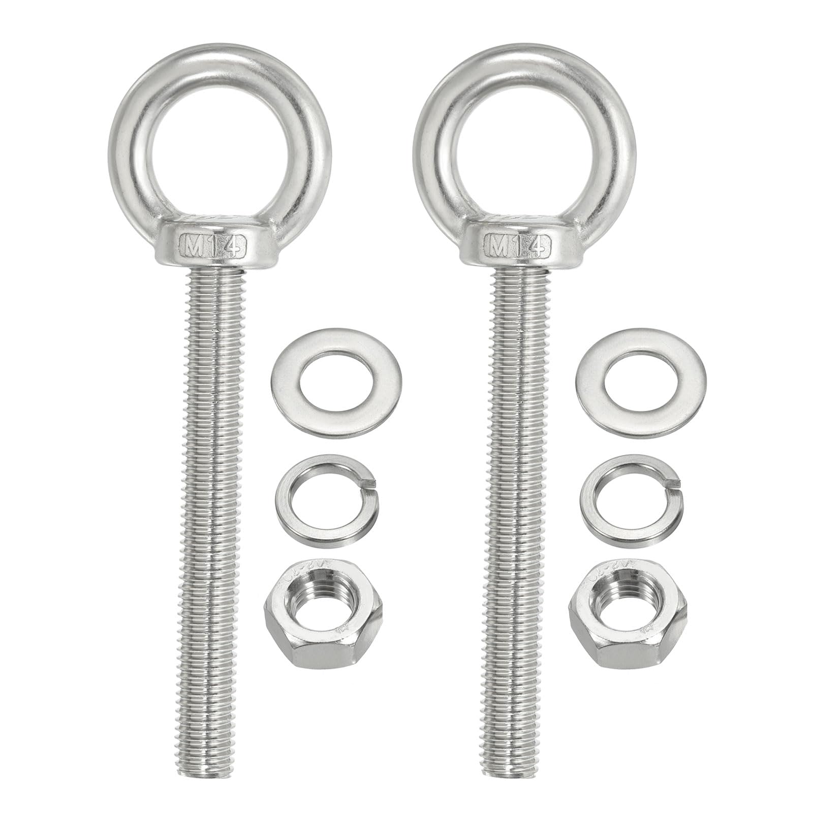 PATIKIL M14 x 100mm Lifting Shoulder Eye Bolt, 2Pcs 304 Stainless Steel Lifting Ring Threaded Eyebolt with Nuts Washers for Hanging Hammocks Articles