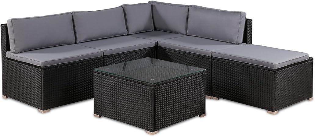 Amazon De Merax Polyrattan Lounge Ecke Polyrattansofas Sitzgruppe Garnitur Gartenmobel Lounge Mobel Set Gartenset Aus Polyrattan Schwarz