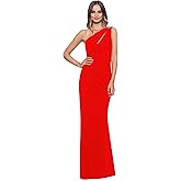 Betsy & Adam Womens Women's Floor-Length, One-Shoulder Dress with Side Ruched Detail