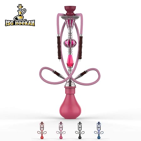 Shisha Premium, Shisha 2 Ausgänge, 55 cm hoch, 2 Schläuche, 1 Zange, narguile Hookah Shisha, Wasserpfeife, Farbe Rosa