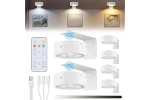 Glighone 6 Pack Rechargeable Battery LED Picture Light,Wall Lights for Pictures with Remote Dimmable and Timer,3 Lighting Modes Magnetic Art Display Light for Paintings Battery Operated-White