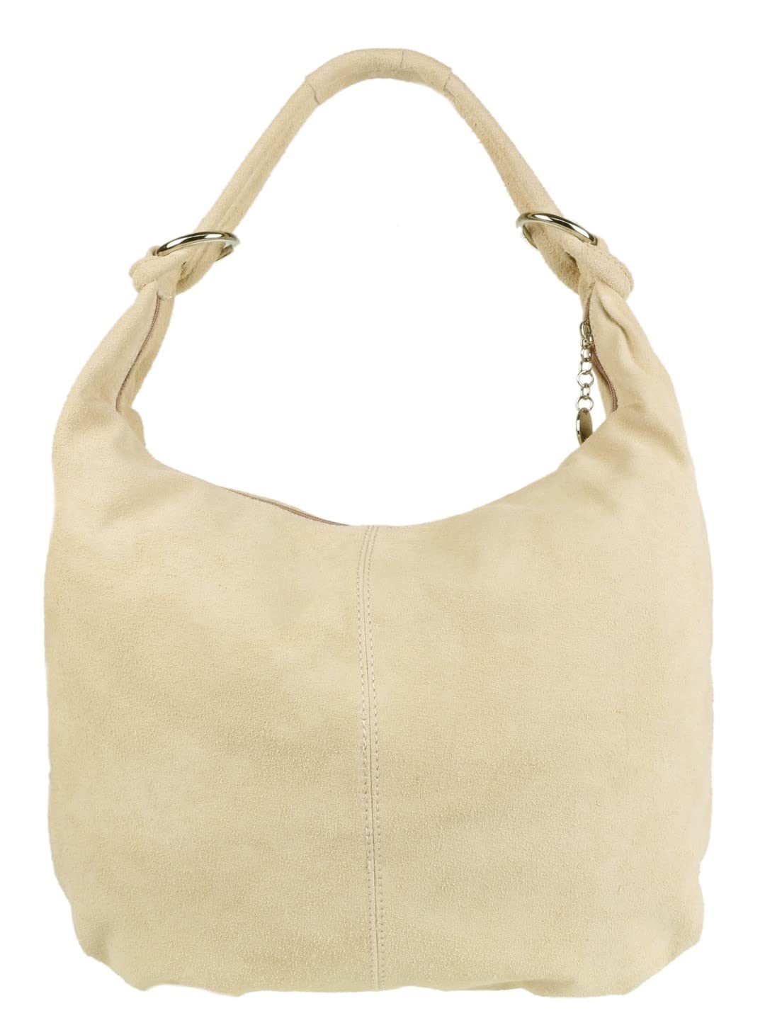 Girly Handbags Womens Hobo Italian Suede Leather Shoulder Bag (Beige)