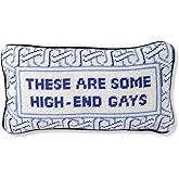 FURBISH Needlepoint Decorative Throw Pillow - High End Gays - 8" x 14" - Small Embroidered Accent Pillow for Bed, Chair, Couch, Sofa - Eclectic Home Decor