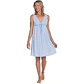 Miss Elaine Short Nylon Tricot Nightgown, Silky Fitted Vintage-Style with Keyhole V-neckline, Sleepwear & Loungewear