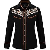 SALVAJE OESTE Women's Embroidered Western Cowboy Snap Front Long Sleeve Button Down Shirt
