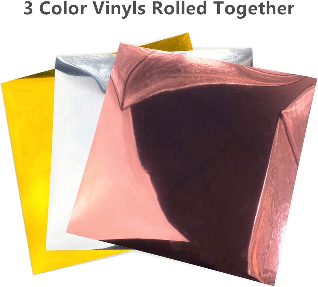 MESOAR Holographic Rose Gold Silver Chrome Vinyl Adhesive Permanent Sheet Gloss Metallic Craft Vinyl for Silhouette Tumblers Cameo Craft Cutter Vinyl,12inch by 12inch,3PCS (Gold+Silver+Rose Gold) - Image 3