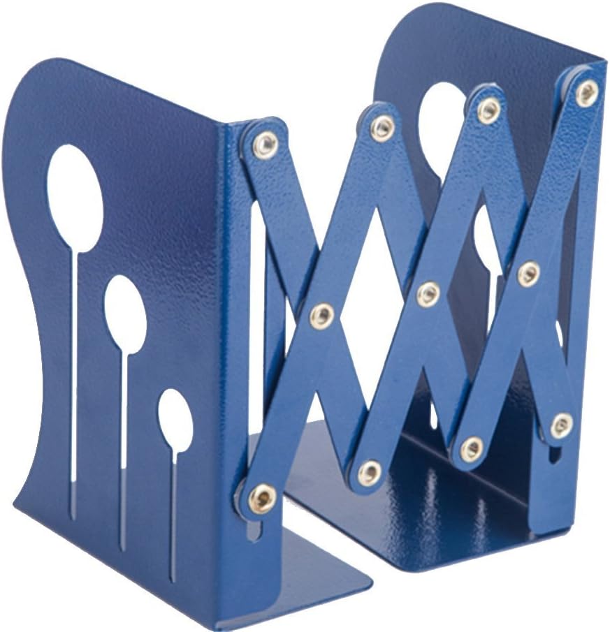 Bookends Book Organizer，KIXIGO Creative Stretchable Bookend Nonskid Library School Office Home Study Metal Bookend Book Shelf Gift Ideal Medium-Sized(Blue)