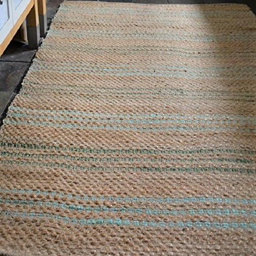 120x180cm Seagrass Beige, Teal, Pale Turquoise Natural Rustic Hand woven rug Reversible Natural Fibres