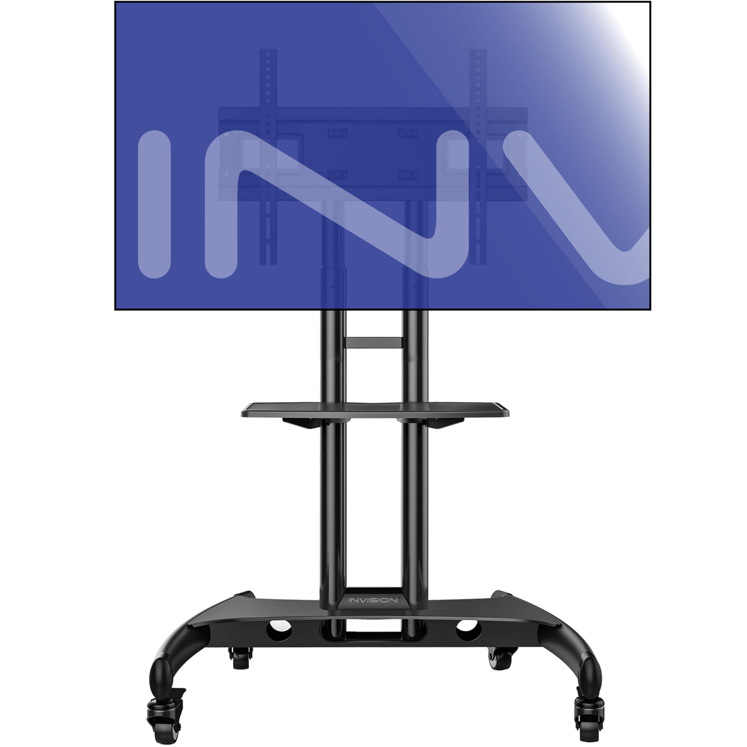 Invision Support TV Sur Pied 32-75" Écran, Chariot Meuble TV À Roulettes Réglable En Hauteur Avec 1 Etagère, Anti Basculement Et Ultra Stable, Jusqu'À 45.5Kg Max Vesa 600X400Mm Gt1200 Screenstation