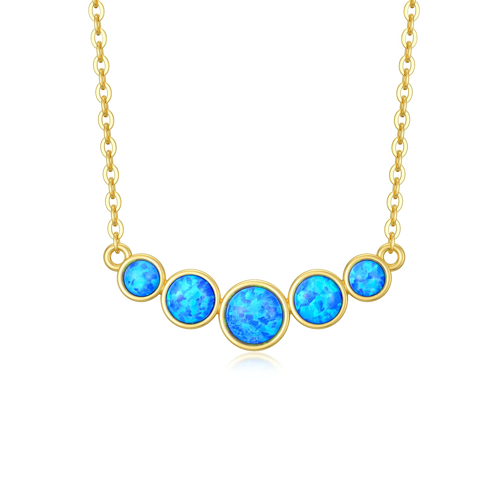 SISGEM 9 ct Gold Opal Necklace, Solid Yellow Gold Blue Opal Pendant Necklace, for Mum Sister Friend Women Her, 46cm
