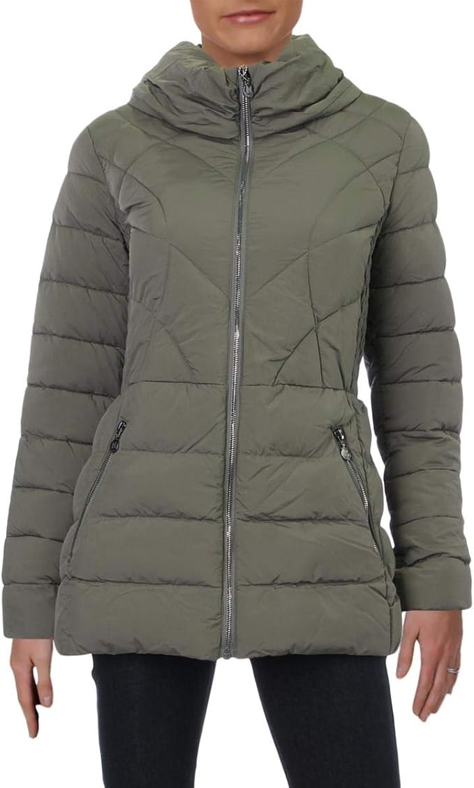 BERNARDO Women's Packable Zip Puffer Jacket with Pillow Collar Down
