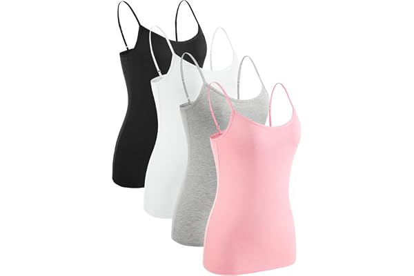 Air Curvey Womens Basic Camisole Tank Tops Adjustablle Spaghetti Strap Undershirts Lightweight Tank 4 Pack