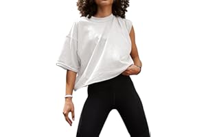 UEU Women's Comfy Basic Workout Gym Short Sleeve Crop Tops Casual Loose Oversized T-Shirts