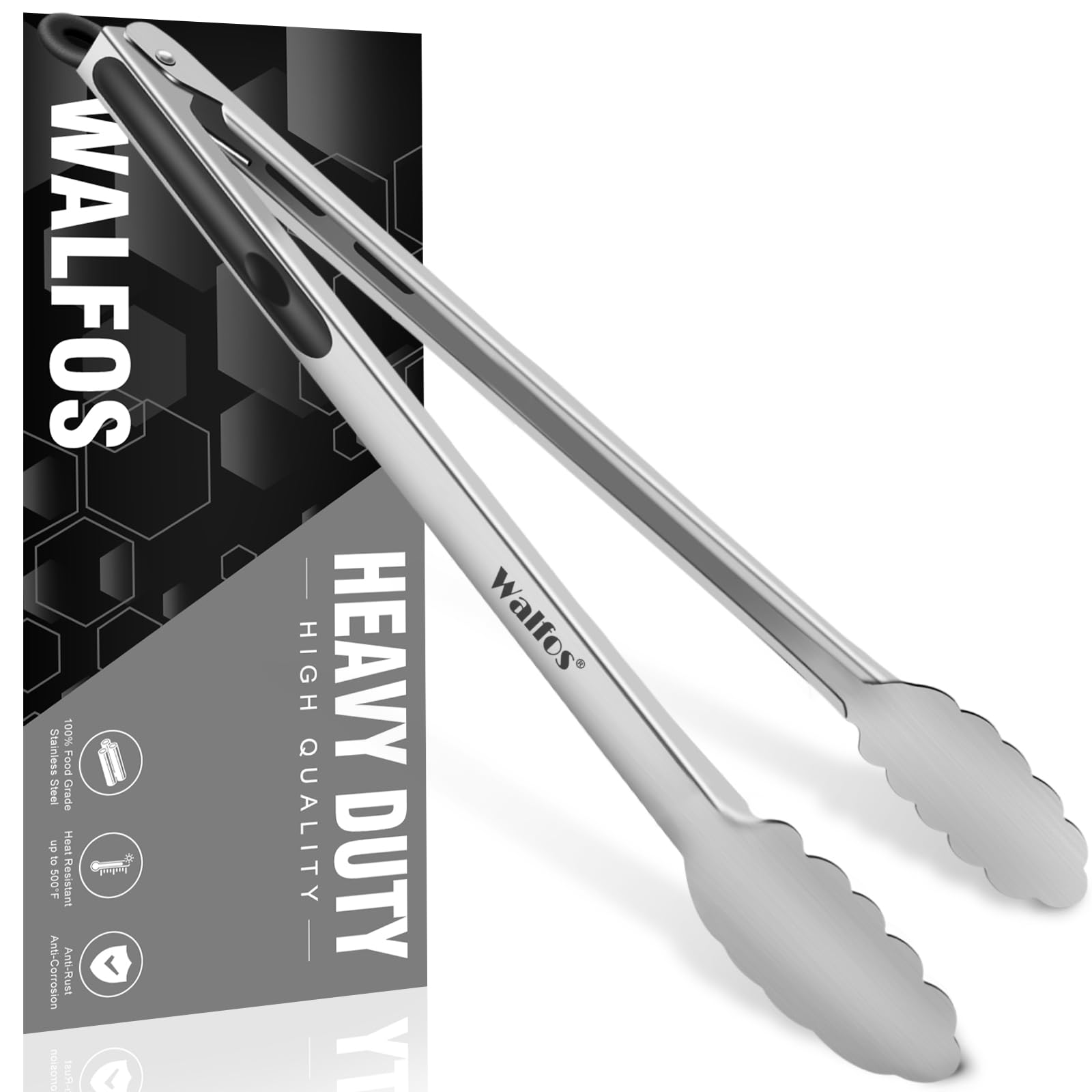 Walfos Kitchen Tongs,Non-Slip Heat Resistant Handle Kitchen Grill Tongs- Great for Grill BBQ, Grilling, Turning and Cooking Food