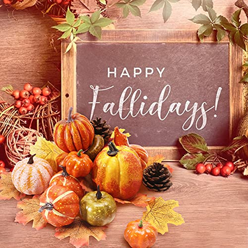 BigOtters Artificial Pumpkins, 10PCS Decorative Pumpkins Fake Pumpkin with Pine Cone and Maple Leaves for Halloween Fall Garland Thanksgiving Table Decorations