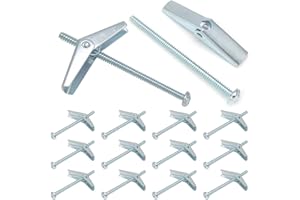 Rierdge 12 Pcs 3/16 x 3 Inch Heavy Duty Metal Drywall Anchors, Spring Toggle Bolts, Round Head Toggle Wing Nut Bolt for Hanging Heavy Items on Drywall Wood