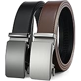 2 Pack Ratchet Belt 1 3/8", Mens leather Dress Belt in Gift Set Size 28"-62" Adjustable waist Trim to Fit