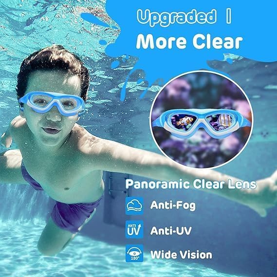 Kids Swimming Goggles with Swimming Cap, Anti-Fog No Leak Proof Waterproof Kids Swim Goggles with Soft Silicone, UV Protection Clear Vision Suitable for Kid 3-14 Boys and Girls