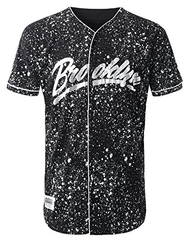 URBANCREWS Mens Hipster Hip Hop Splatter Baseball Jersey T-Shirt BLACK, M