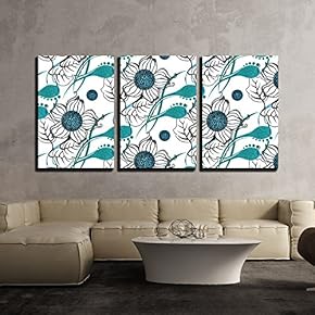 3 Piece Canvas Wall Art - Vector - Repeating Modern Floral Background Pattern. Flower Vector Pattern. - Modern Home Art Stretched and Framed Ready to Hang - 16"x24"x3 Panels
