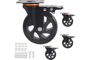 ENYKE 5 Inch Caster Wheels 2200Lbs, Casters Set of 4, Heavy Duty Casters with Brake, Safety Dual Locking Industrial Casters, No Noise Wheels with Polyurethane Foam (Two Hardware Kits Included)
