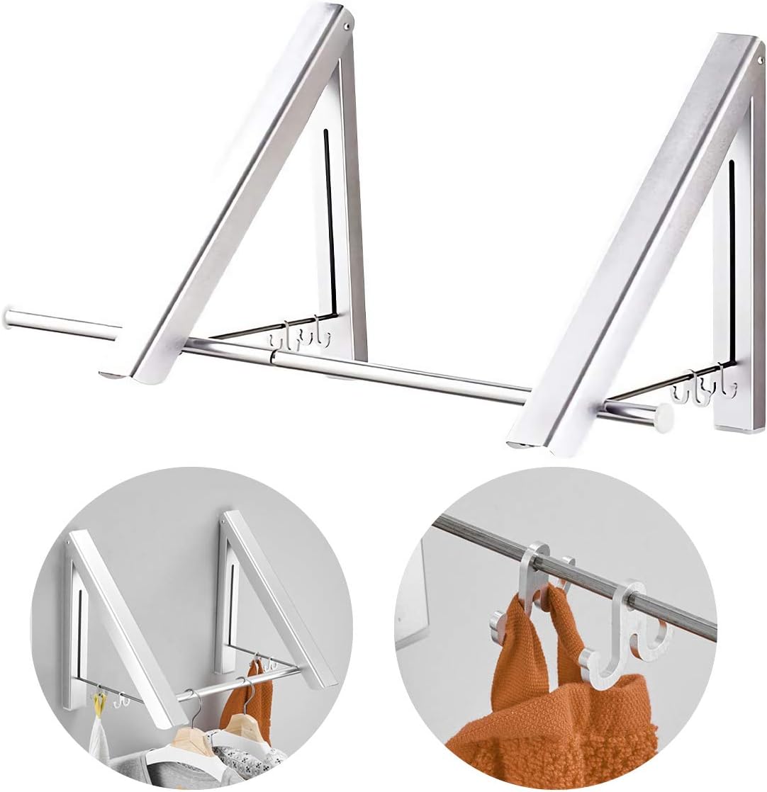 Retractable Wall Mounted Clothes Hanger Folding Closet Rods Aluminum Clothes Rack Drying Coat