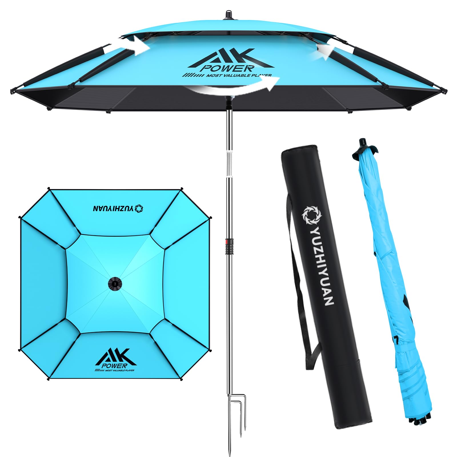 Photo 1 of **The description is for reference only**yuzhiyuan Patio Umbrella Portable, Outdoor Table Umbrella with Professional Coating, 8 Sturdy Ribs & Double Canopy Beach Umbrella with Adjustable Sun Protection for Yard, Pool,Garden, Travel (Blue)