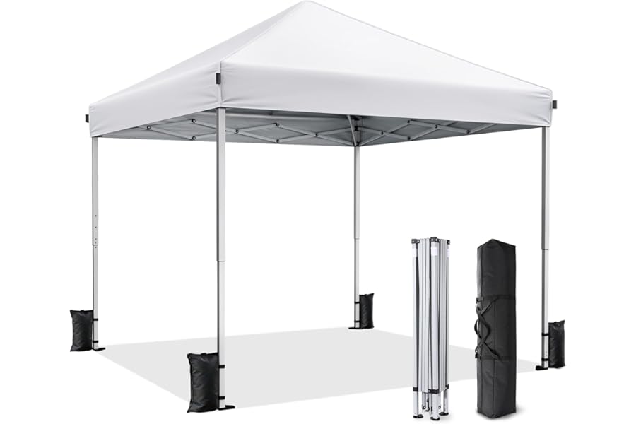 Vinabilia 10x10 Pop Up Canopy, Portable Instant Canopy Tent with Carry Bag, 4 Sandbags and 8 Stakes for Outdoor Events, Parties & Camping - White
