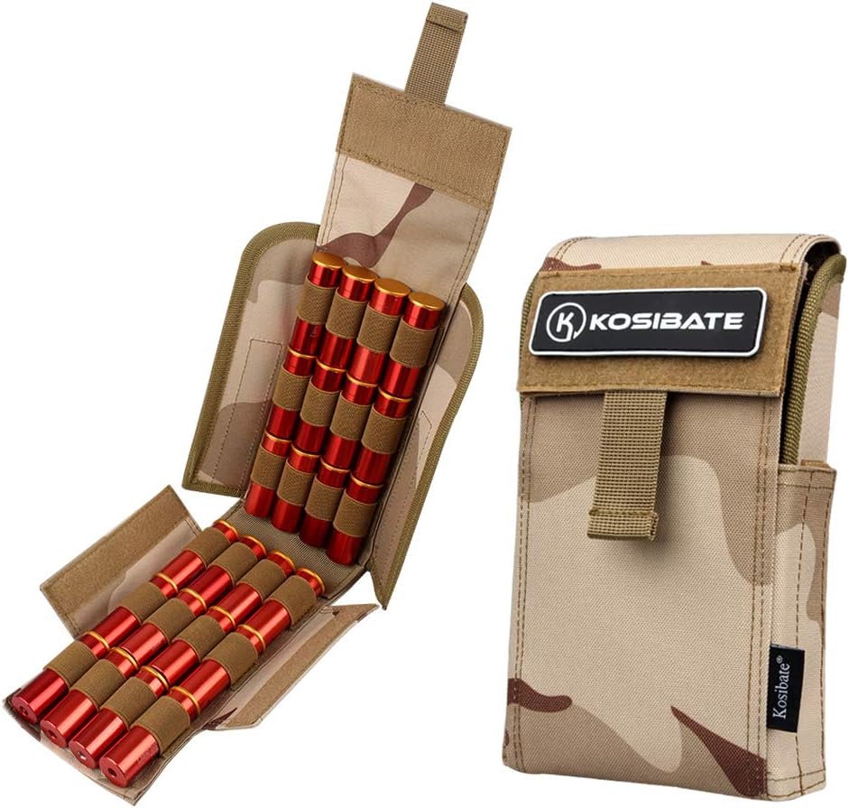 Kosibate Shotgun Shell Pouch,12 Gauge Molle Holder 25 Round for