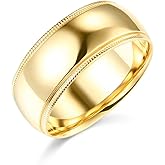 14k White or Yellow Gold 8mm Comfort FIT Plain Milgrain Wedding Band