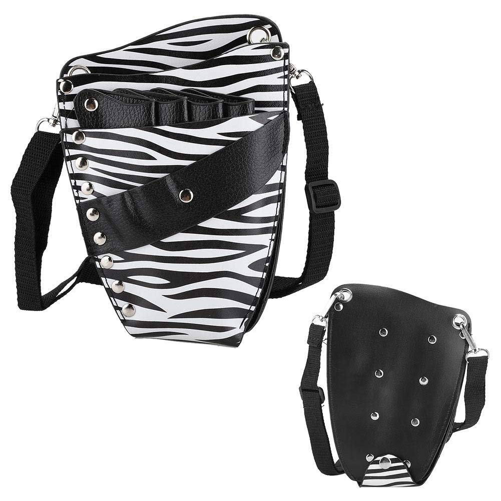 Hairdressing Scissors Waist Bag, Professional PU Leather Hair Stylist Barber Scissors Holster for Hair Clip Comb Hairdressing Tool (Black+White Stripe)